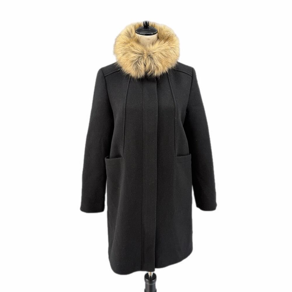 Crewcuts J. Crew NEW Girl's Preppy Black Wool Blend Faux Fur Collar Peacoat
